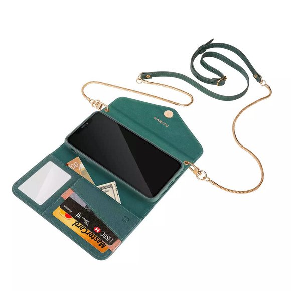 Crossbody Wallet Case iPhone 11 / XR Cell Phone Case Wallet Purse Green - Picture 3 of 5